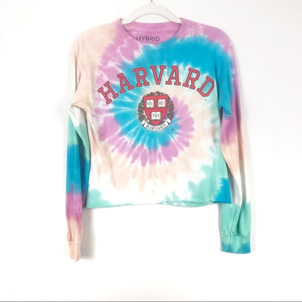 Harvard Tie-dye Long Sleeve Crop 100% Cotton Small
